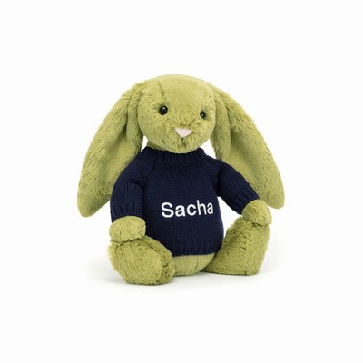 Jellycat Bashful Moss Bunny with Navy Jumper New Zealand | TFHKA8629